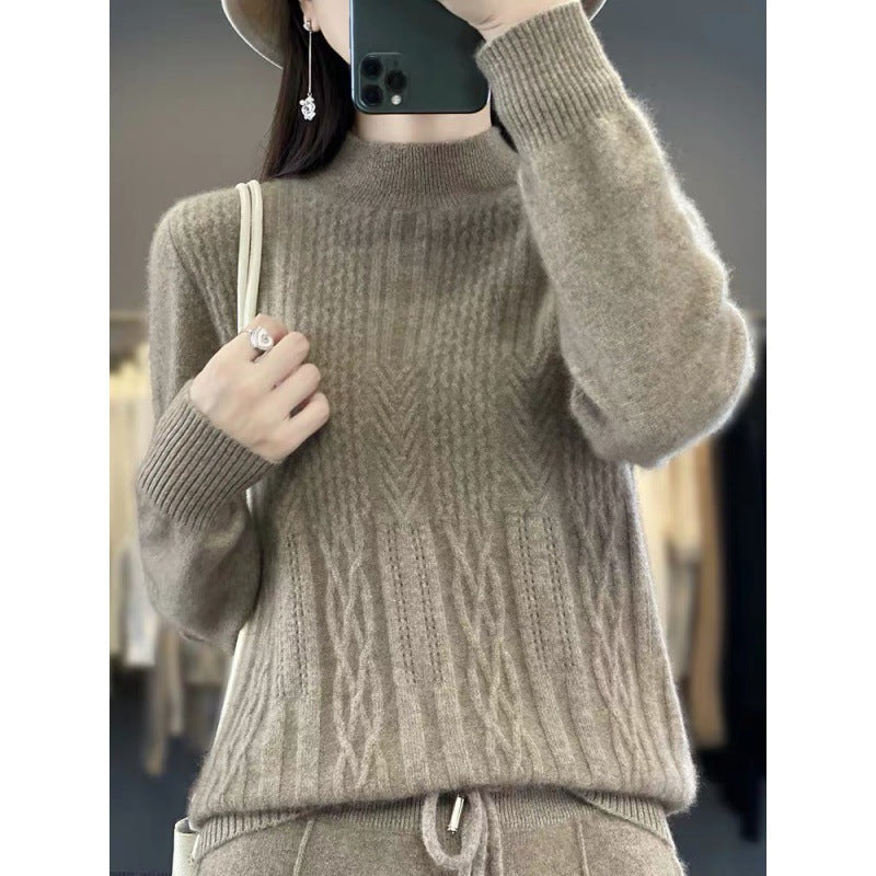 Women's sweater knitted stand collar, solid color, comfortable, warm