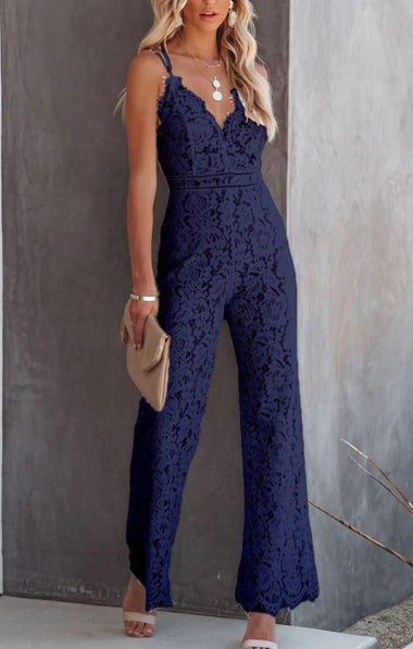 Women’s Elegant Jumpsuit Sexy Sleeveless Lace Strappy Party Outfit