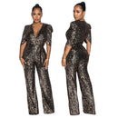 Women’s Jumpsuit Elegant Sequin V Neck Half Sleeve Slim Fit Party-5