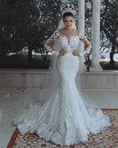 Women's Elegant Mermaid Wedding Dress V Neck Bridal Gown Train
