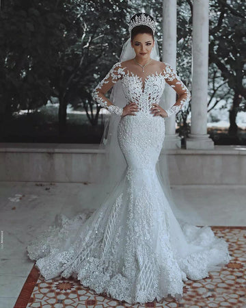 Women's Elegant Mermaid Wedding Dress V Neck Bridal Gown Train