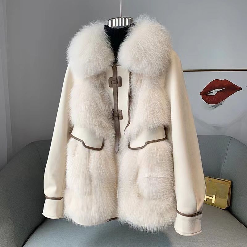 Women's coat elegant in faux fox fur overcoat outfits office large size