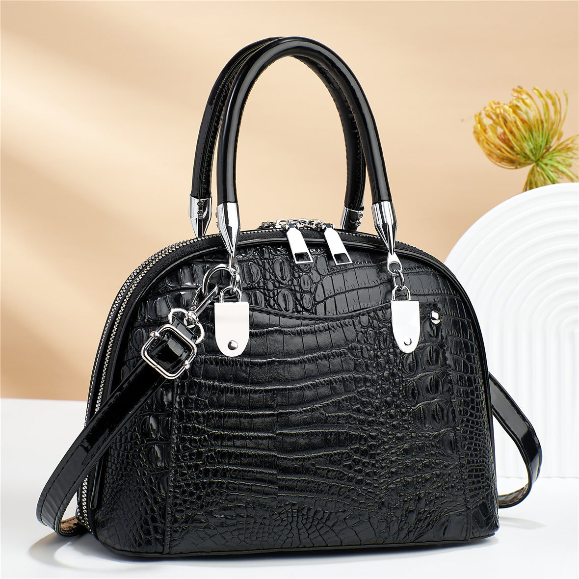 Women's handbag leather crocodile pattern retro luxury shoulder strap