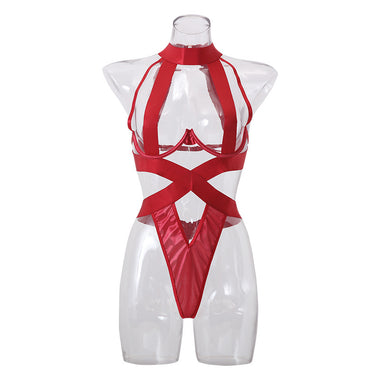 Comprar vino-rojo Lencería crotchless de mujer sexy elegante ropa de nailon