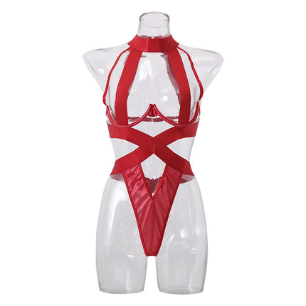 Buy wine-red Women's lingerie crotchless sexy elegant Nylon clothing