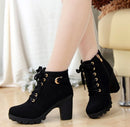 Women's ankle boots leather elegant lace-up square heels