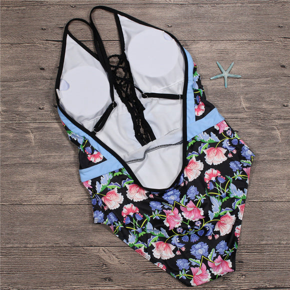 Women's swimwear one-piece elegant floral print