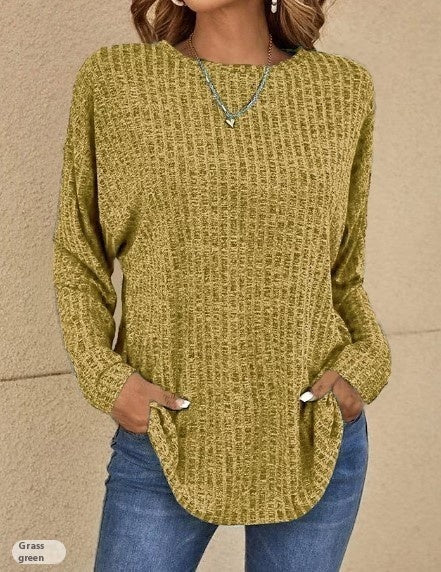 Women's sweater ribbed knit elegant round neck, casual, long sleeves