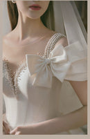 Princess Mermaid Wedding Dress Satin Appliques Vintage Train