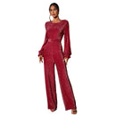Women’s Jumpsuit Elegant Sequin Cutout Round Neck Long Sleeve