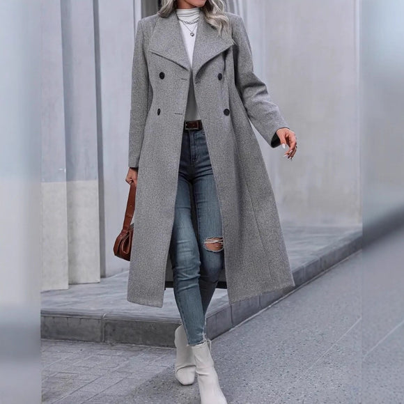 Women's Elegant Woolen Coat Long Slim Fit Warm