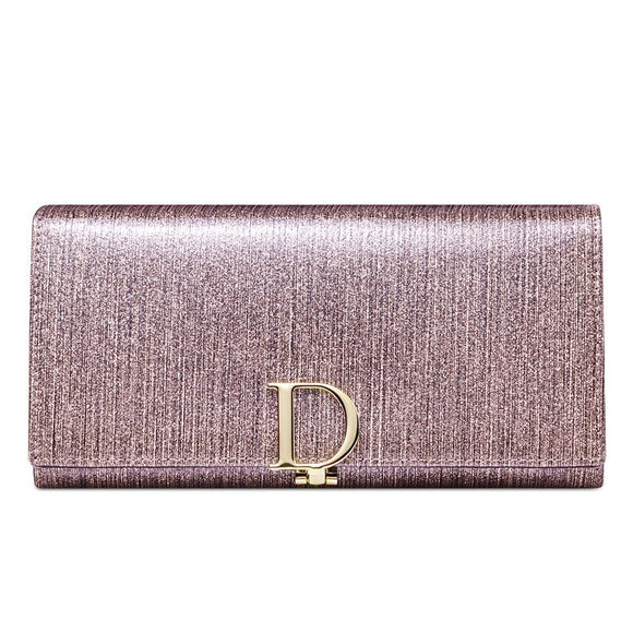 Women's wallet leather elegant pearly D buckle