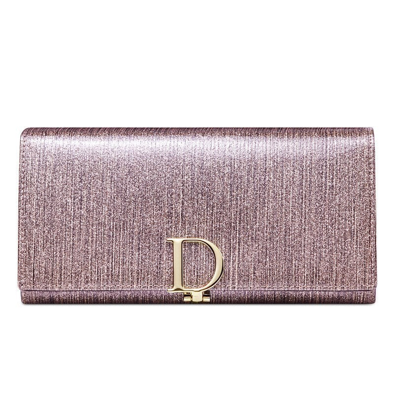 Women's wallet leather elegant pearly D buckle