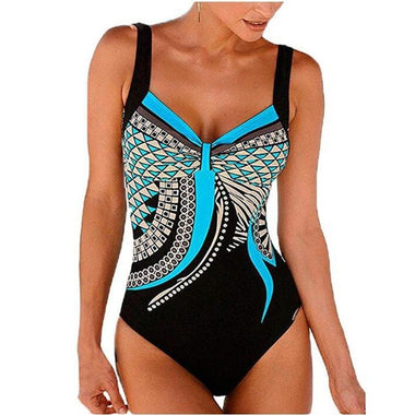 Women's swimsuit one-piece elegant strap retro printed