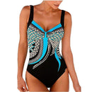Women's swimsuit one-piece elegant strap retro printed