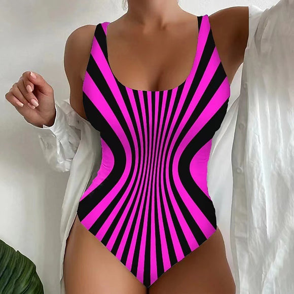 Women's swimsuit one-piece elegant striped printed