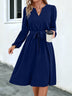 Women's dress trapeze, elegant long sleeve, solid belted, V neck