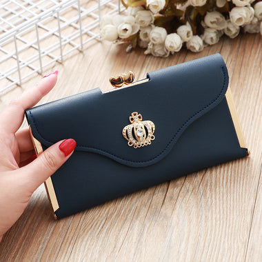 Buy dark-blue Women's wallet long PU Leather elegant card holder purse