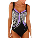 Women's swimsuit one-piece elegant strap retro printed