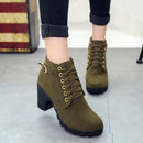 Women's ankle boots leather elegant lace-up square heels