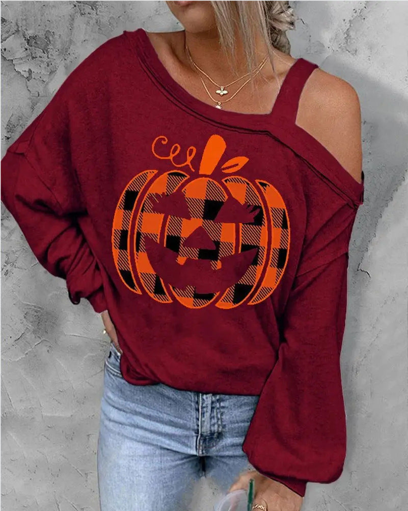 Women's sweater Christmas pumpkin print elegant