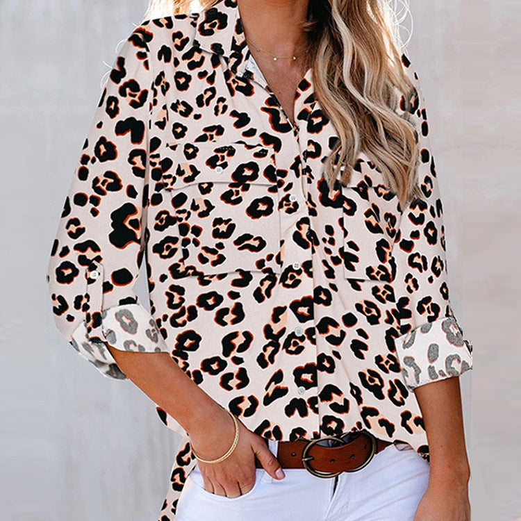 Women's leopard  print shirt, three-quarter sleeves