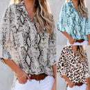 Women's leopard snake print shirt, three-quarter sleeves