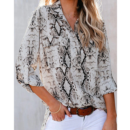 Women's leopard snake print shirt, three-quarter sleeves