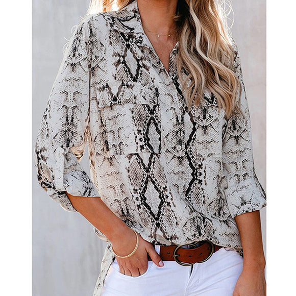 Women's leopard snake print shirt, three-quarter sleeves