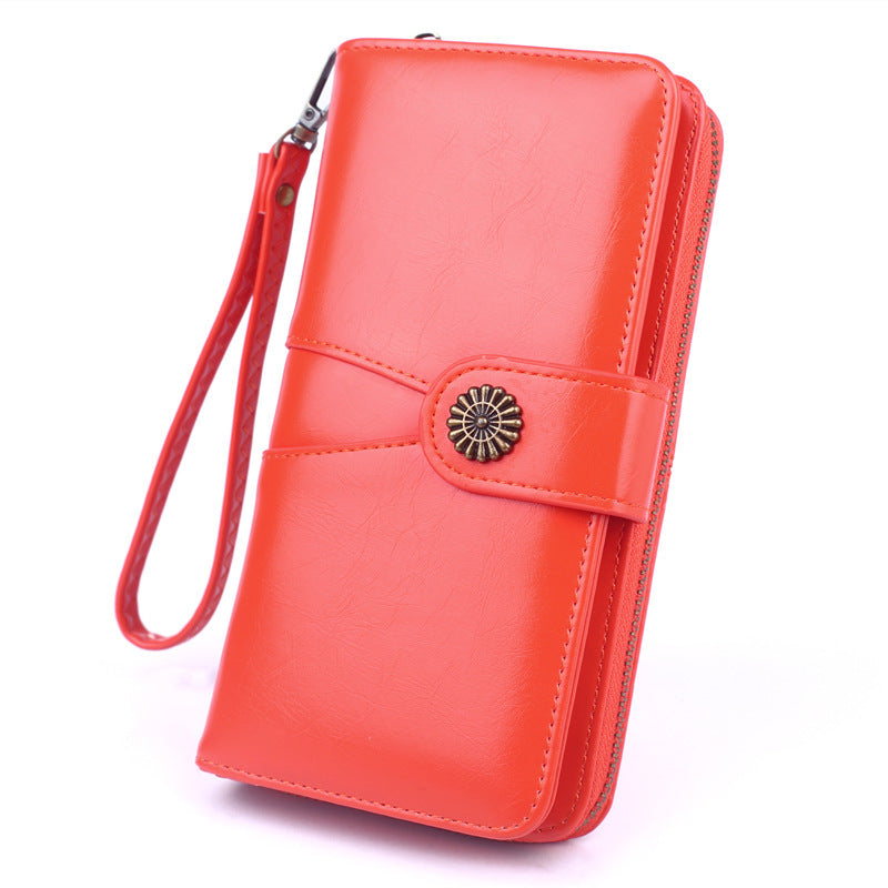 Women's long wallet leather for cards coin purse pouch