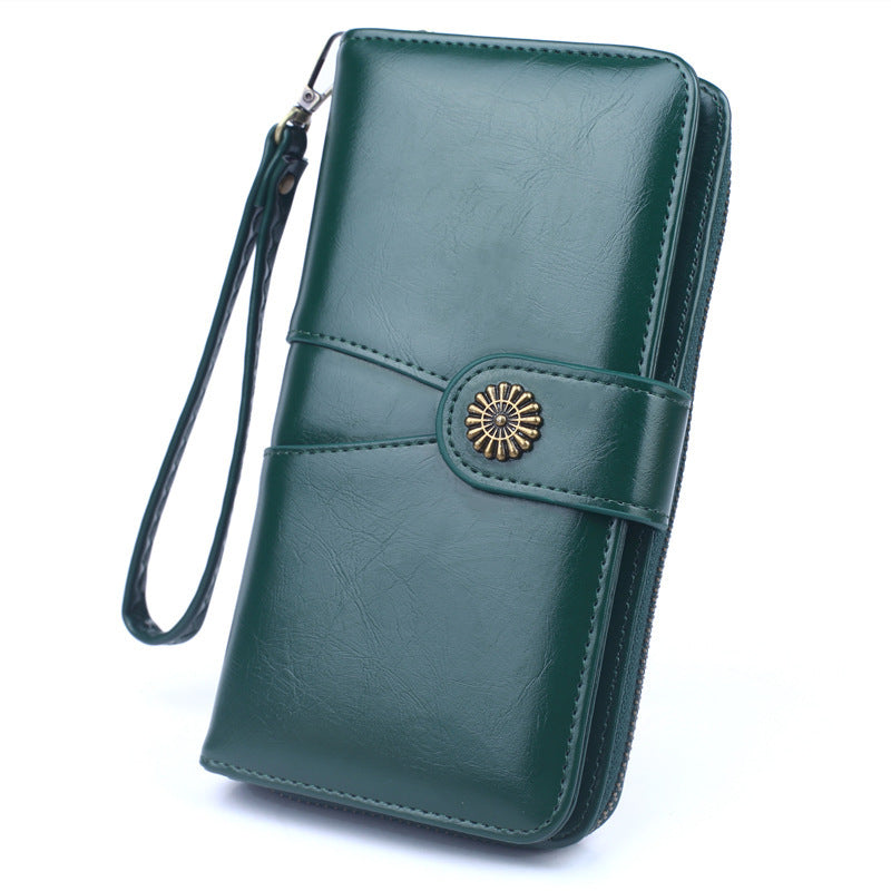 Women's long wallet leather for cards coin purse pouch