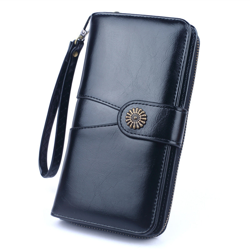 Women's long wallet leather for cards coin purse pouch