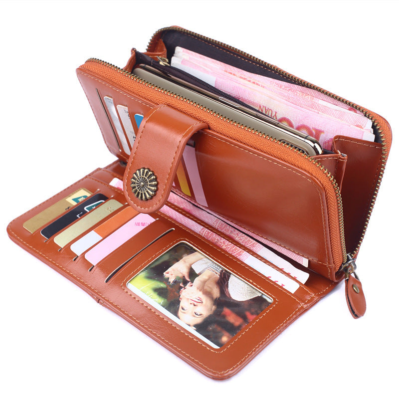 Women's long wallet leather for cards coin purse pouch