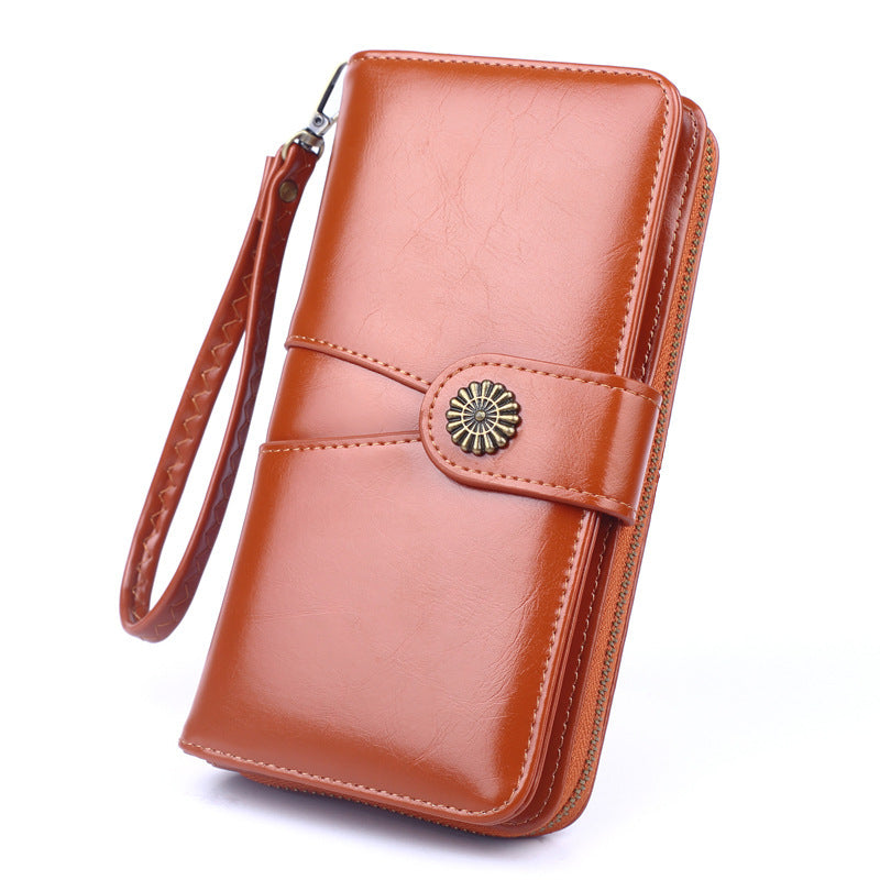 Women's long wallet leather for cards coin purse pouch