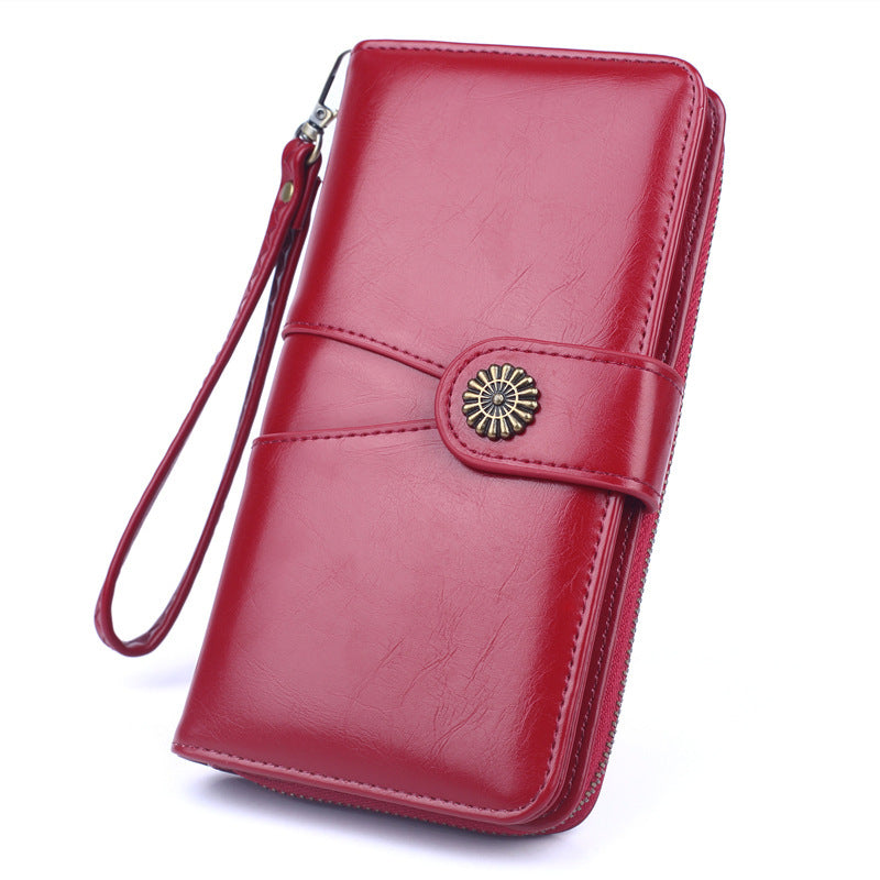 Women's long wallet leather for cards coin purse pouch