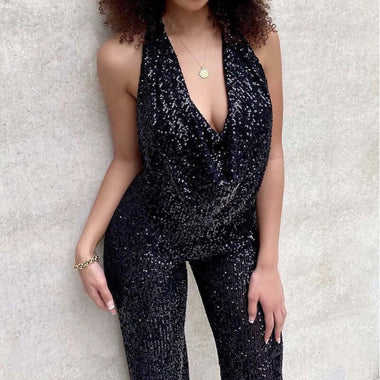 Jumpsuit Party Sexy Sequin Backless Sleeveless Bodysuit for Women
