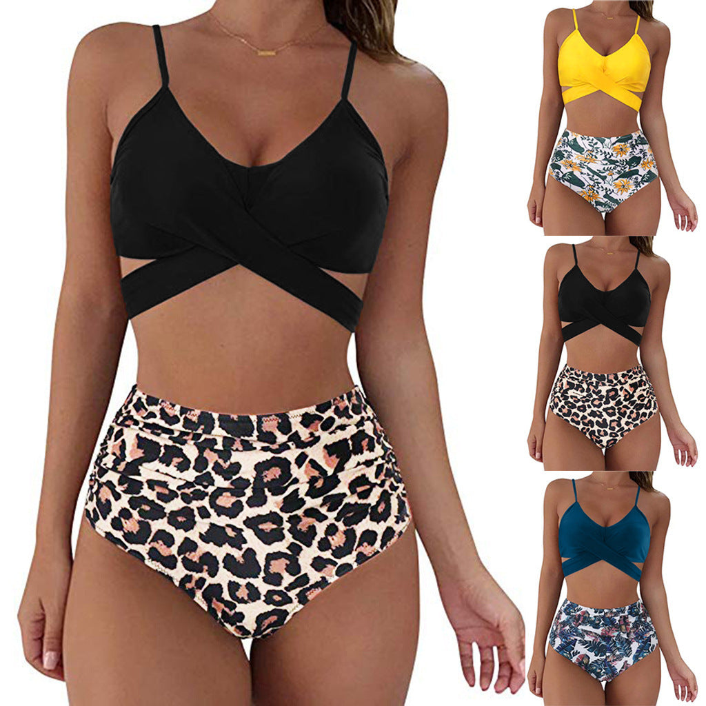 Women's swimwear Bikini sets 2 pieces elegant print push-up waist