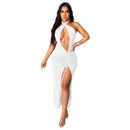Women's dress elegant sexy party, backless, pleated slit, bodycon