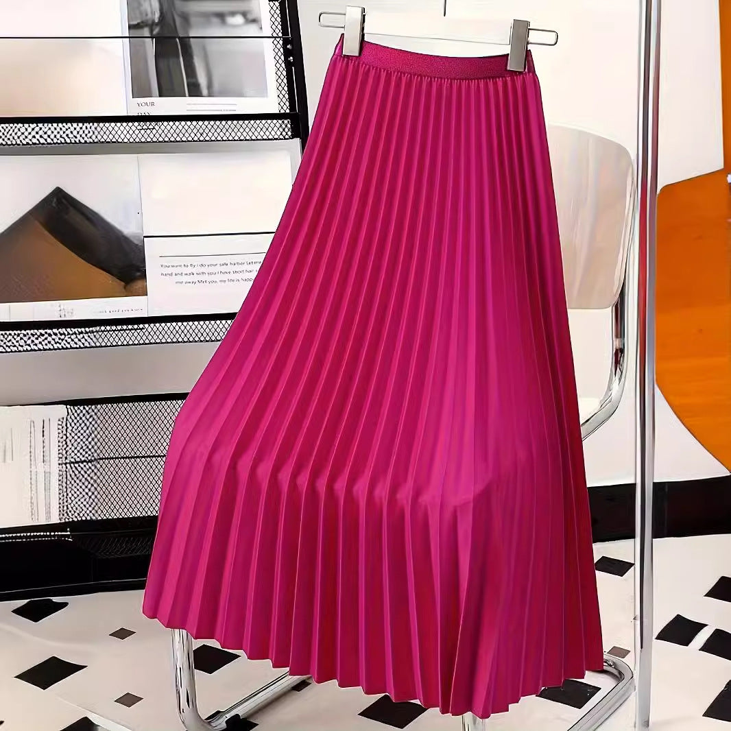 Women's skirt pleated elegant high waisted solid versatile