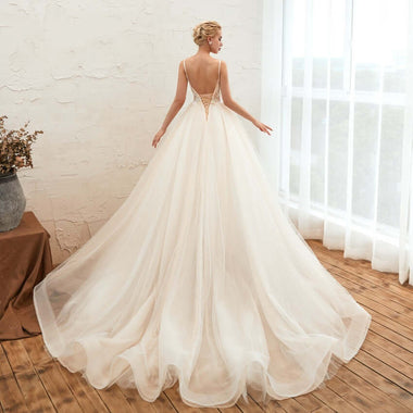 Starry Sky Luxury Tail Princess Wedding Dress Backless
