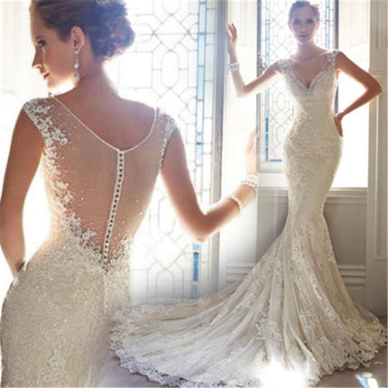 Women’s Wedding Mermaid Dress Elegant Halter Backless Bridal Gown with straps
