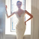 Women’s Wedding Mermaid Dress Elegant Halter Backless Bridal Gown with straps-3