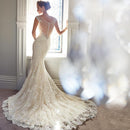Women’s Wedding Mermaid Dress Elegant Halter Backless Bridal Gown with straps