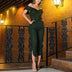 Women's Jumpsuit Ruffled Shoulder Belted High Waist Cropped Trousers