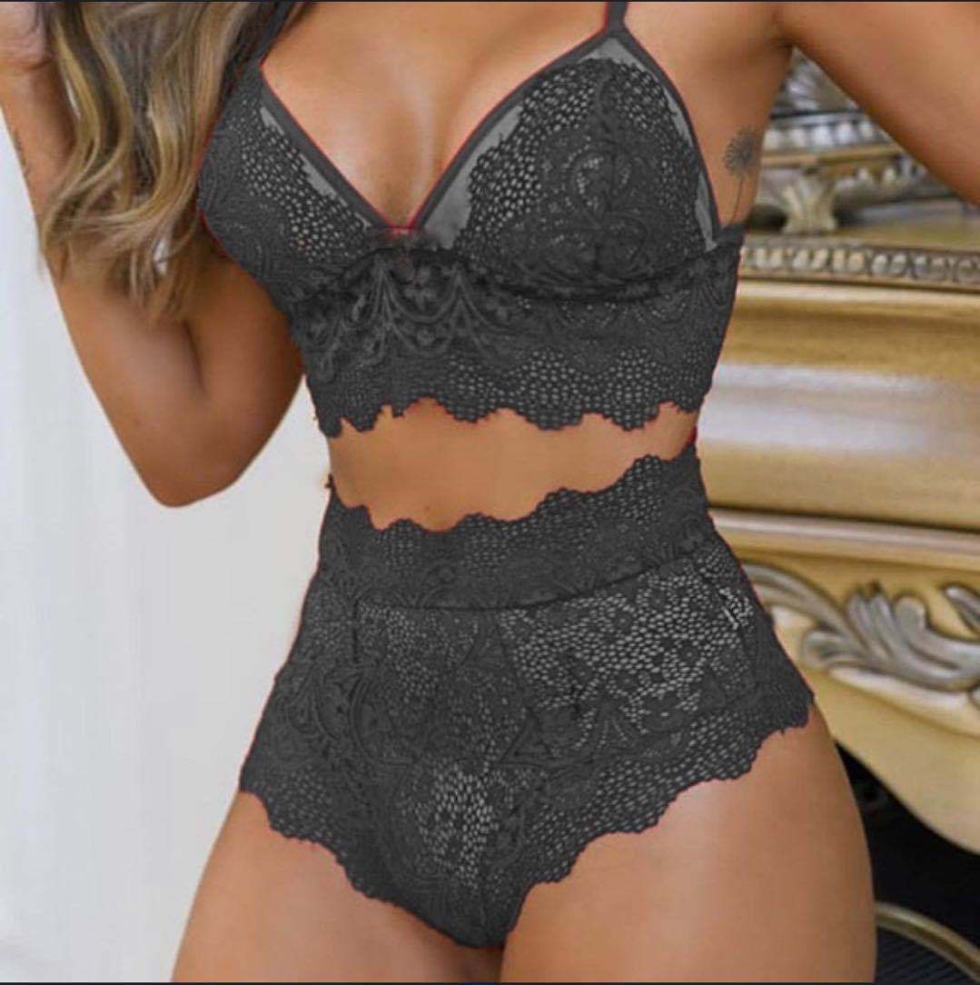 Women's lingerie set elegant sexy solid color lace bra