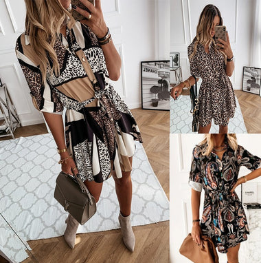 New elegant and sexy dress, casual wear, printed shirt dress