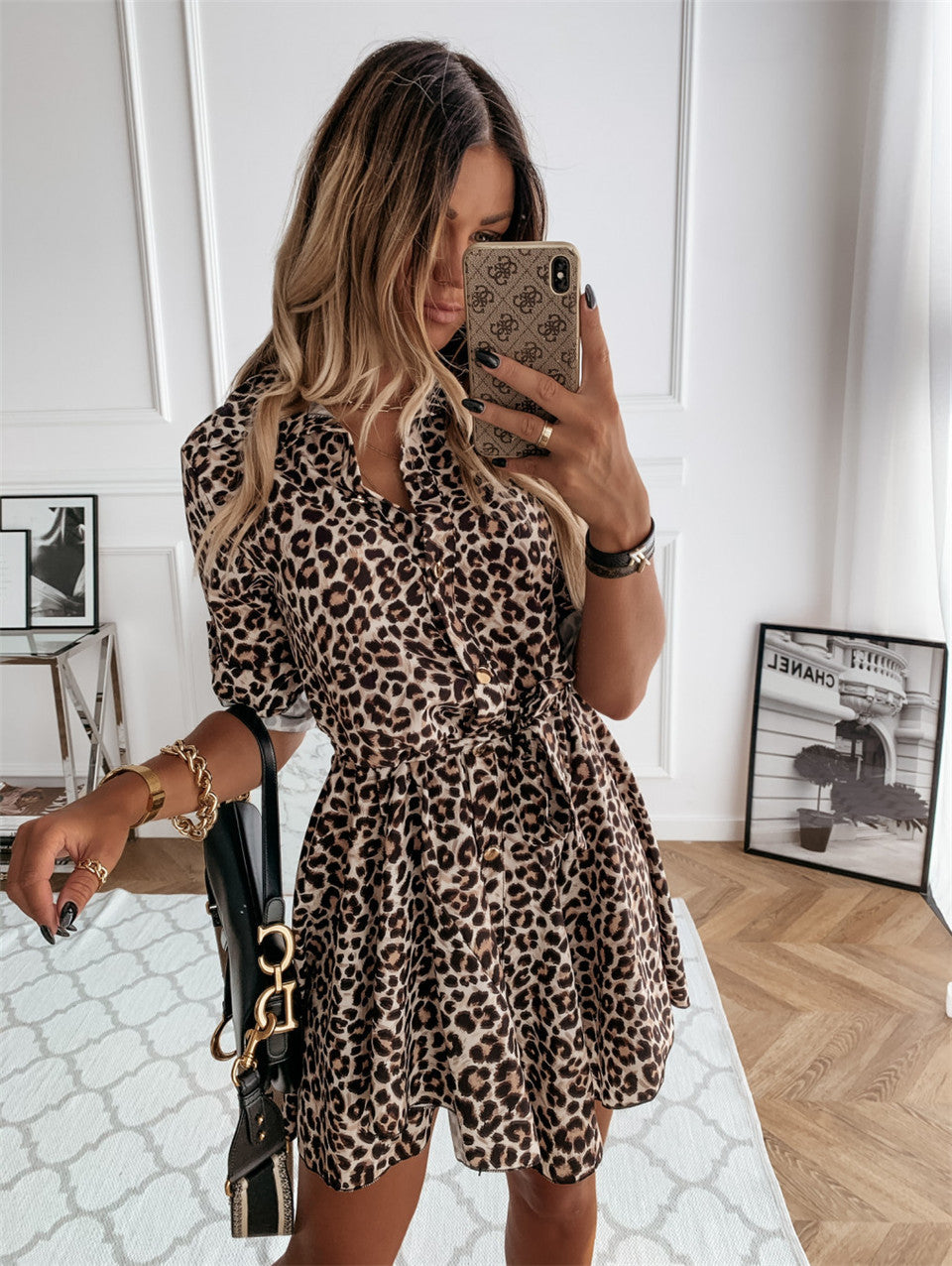 New elegant and sexy dress, casual wear, printed shirt dress