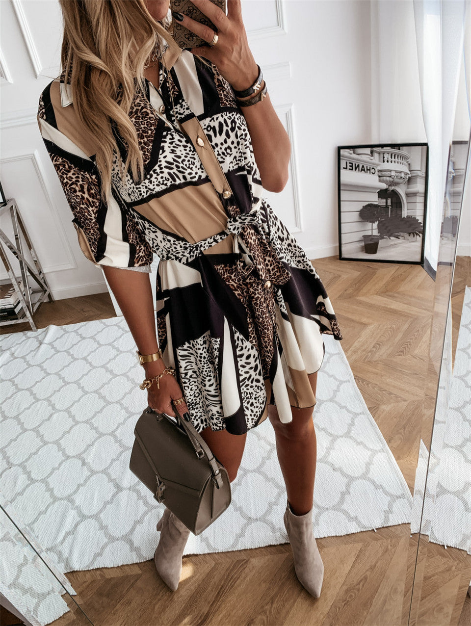 New elegant and sexy dress, casual wear, printed shirt dress