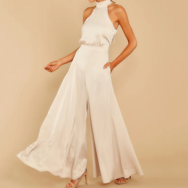 Women’s Jumpsuit Elegant Satin Sleeveless Turtleneck Wedding Guest