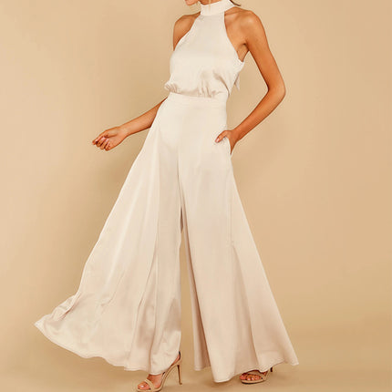 Women’s Jumpsuit Elegant Satin Sleeveless Turtleneck Wedding Guest